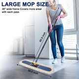 KeFanta 36" Commercial Dust Mops for Floor Cleaning,Industrial Dry Mop with Heavy Duty Long Handle,Large Cotton Reusable Mop Head,for Hardwood,Tile,Concrete,Laminate,Garage Floors(Blue)