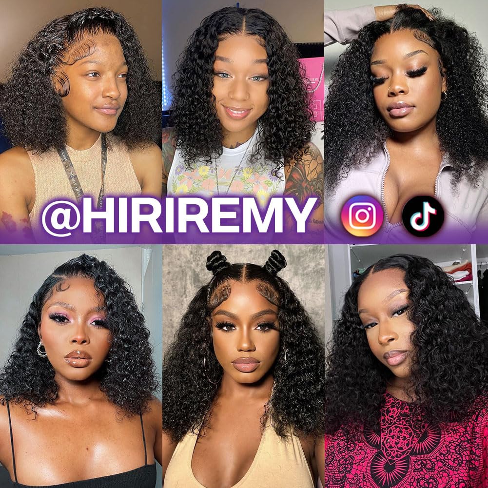 HIRIREMY Deep Wave BOB Wig Human Hair 13x4 HD Curly BOB Lace Front Wigs Human Hair Pre Plucked Wear And Go Glueless Short Curly Frontal BOB Wigs For Black Women Wet And Wavy 14 Inch