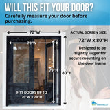 Fenestrelle Magnetic Screen Door for French & Sliding Door – Heavy Duty, Hands Free Fiberglass Mesh with Self Closing Magnetic Seal, Black Trim – Fits 70" x 80" Doors (Screen Size 72" x 80")