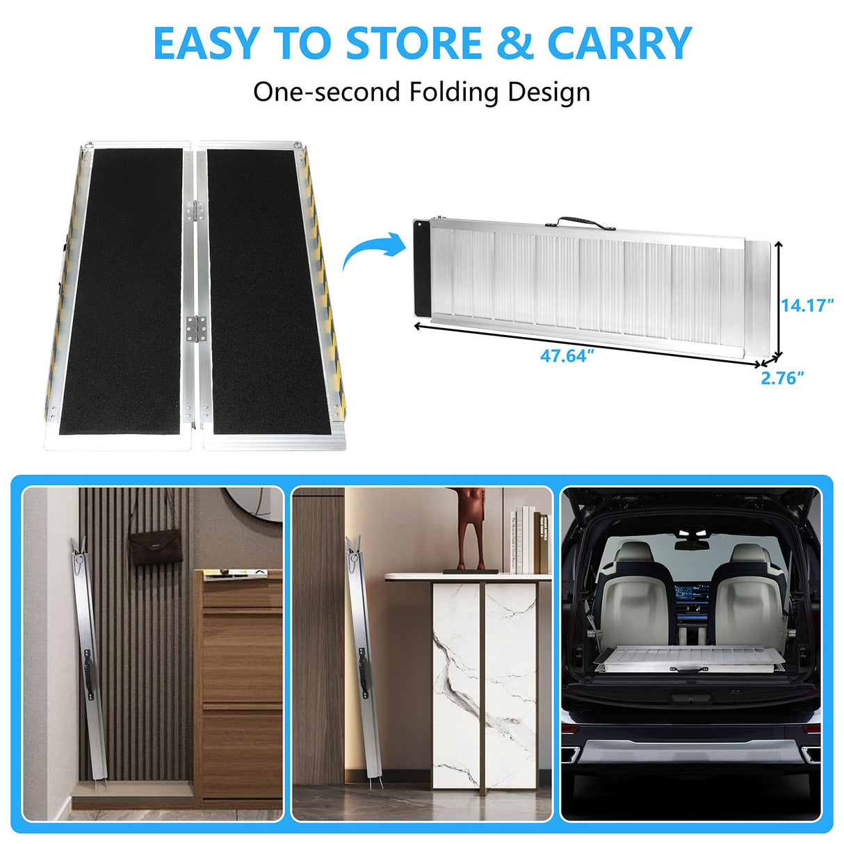 4FT Portable Wheelchair Ramp, Non-Slip Aluminum Folding Handicap Ramp, 800 LBS Capacity Door Threshold Ramps for Home Steps, Scooter Ramps for Car, Doorways, Curbs, Stairs, Cart, Wheel Chair Ramp Step