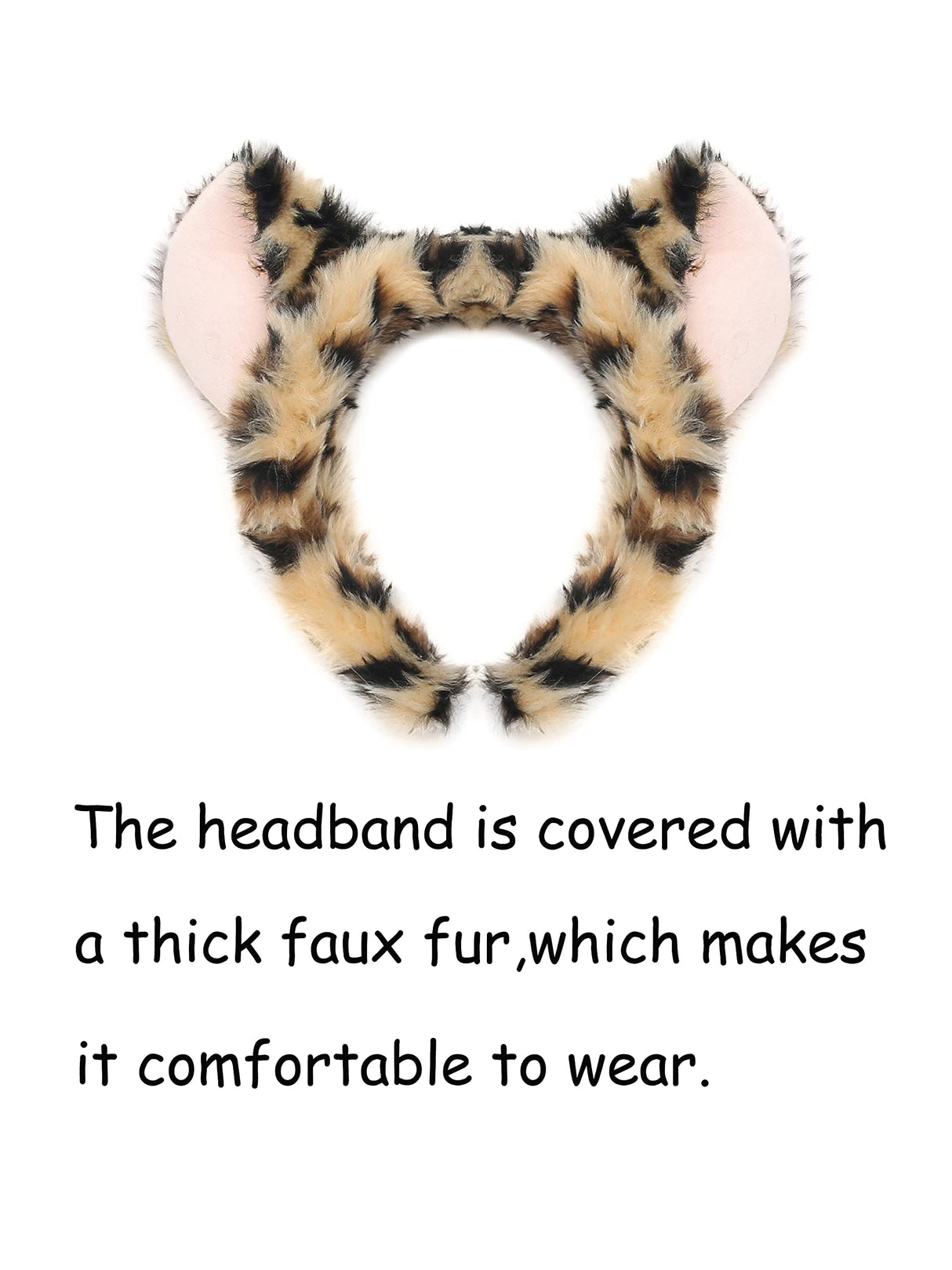 Soul Young Wolf Reindeer Lion Faux Fur Ears and Tail Halloween Costume Party Cosplay Christmas Animal Accessory Set (4pcs Leopard)