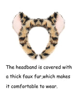 Soul Young Wolf Reindeer Lion Faux Fur Ears and Tail Halloween Costume Party Cosplay Christmas Animal Accessory Set (4pcs Leopard)