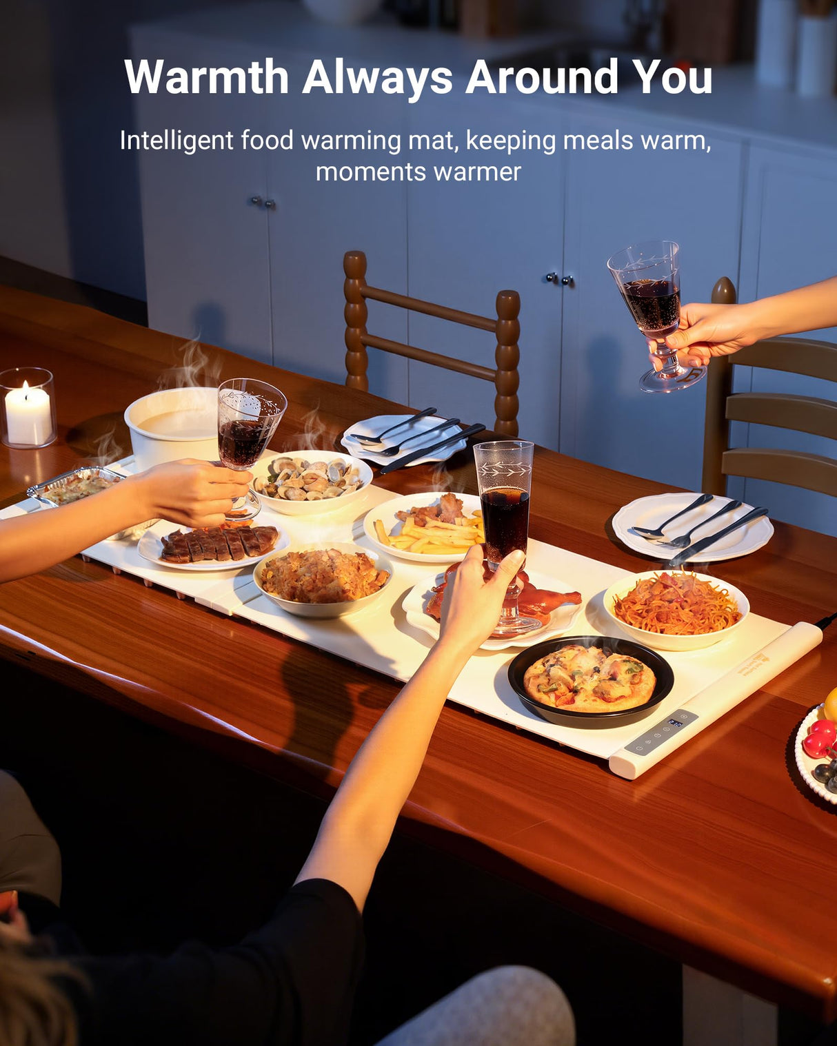 42"x16" Warming Mat for Food Extra Large, Extendable Food Warming Mat, Electric Warming Tray for Buffets Party with 7 Adjustable Temperature, 6 Timer, Silicone Food Warmer for Parties Home Countertop