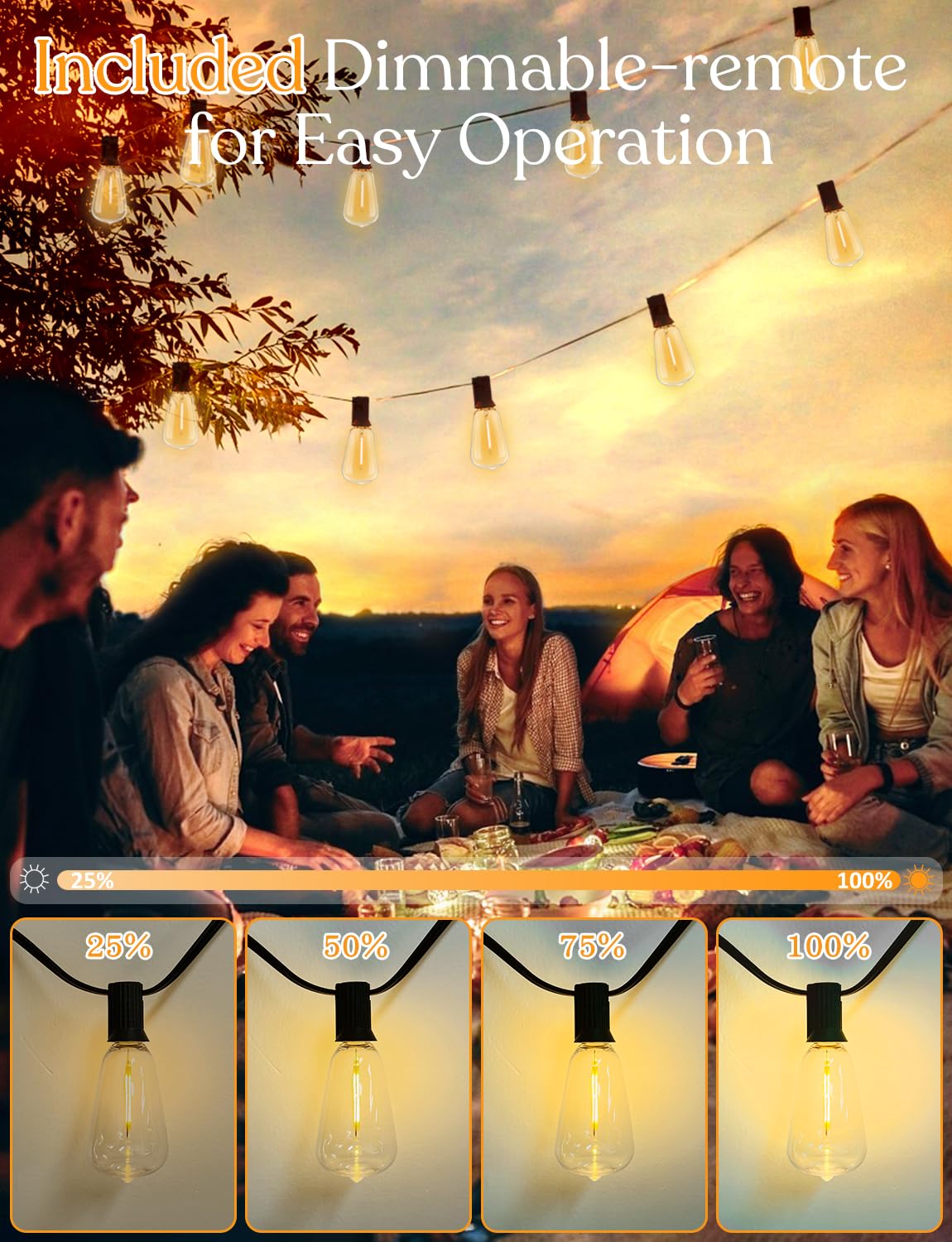 YOYONACY 200FT Outdoor Lights for Patio – Dimmable String Lights for Outside with Remote – LED Hanging Lihgts Waterproof Shatterproof ST38 Edison Bulbs for Backyard Cafe Bistro Porch Christmas Party