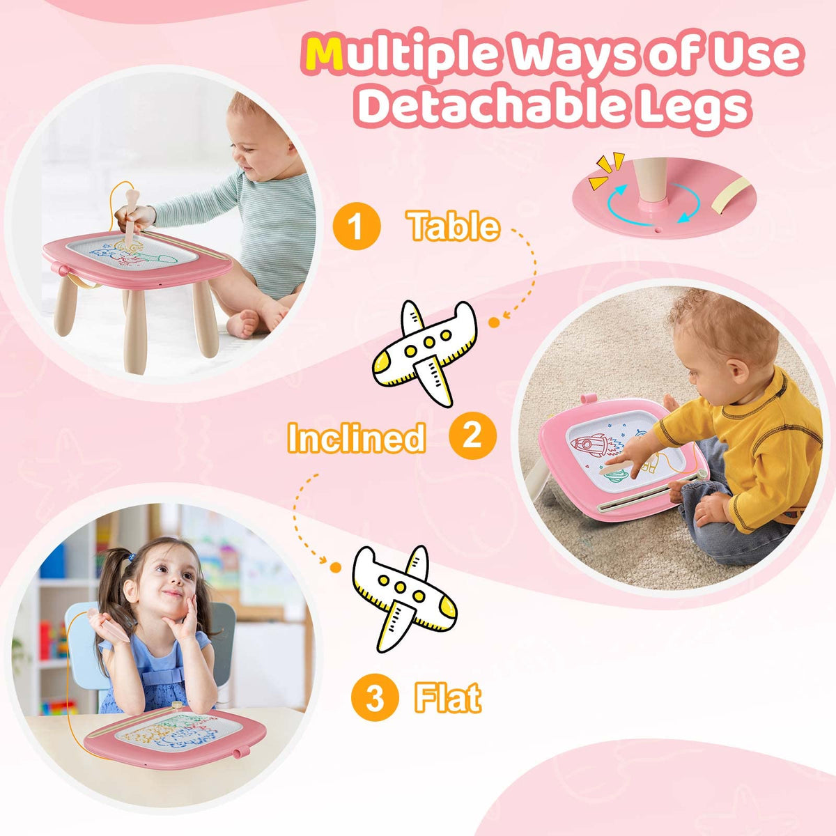 Kikidex Magnetic Drawing Board, Toddler Girl Toys for 1-3 Year Old, Doodle Board Pad Learning and Educational Toys for 1 2 3 Year Old Kids Birthday Gift (Soft Pink)