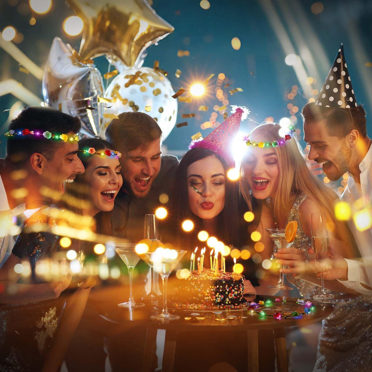 HONLYNE 54 PCS LED Flower Crowns Headbands, Light Up Flower Crowns For Women, Glow in the Dark Headband for Wedding Reception Mardi Gras Cosplay Princess Party Favors Birthday Christmas Halloween