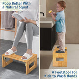 KingPavonini Bamboo Toilet Stool Squat 7in & 9in Adjustable Heights, Foldable Potty Stool for Adults with Non-Slip Layer to Improve Bathroom Posture and Comfort, 400 lbs Capacity