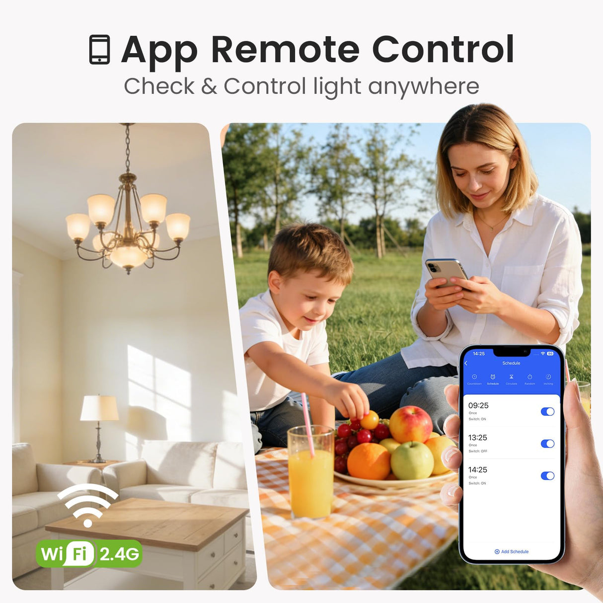 GHome Smart Switches for Lights, WiFi Smart Light Switch Works with Alexa and Google Home, Neutral Wire Required, 2.4Ghz WiFi Light Switch with APP Control, Single Pole Smart Switch, 3