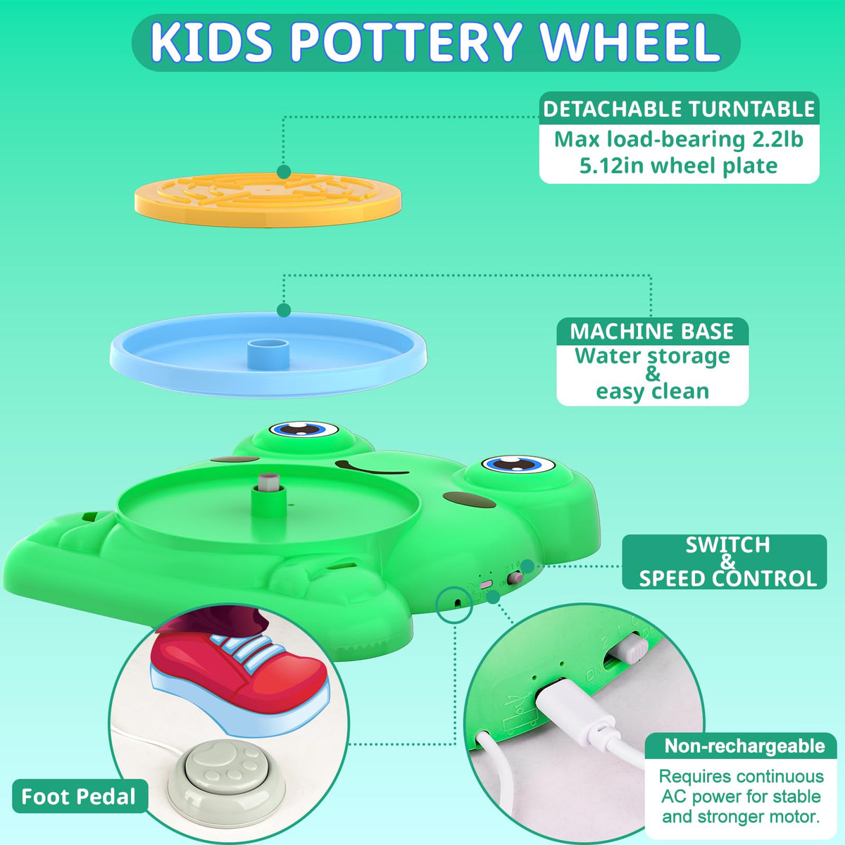 Pottery Wheel for Kids, Pottery Painting Craft Kit Sensory Toy Gift Girl 6+