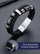 Bandmax Men's Norse Bracelet 8 inch Viking Celtic Knot Beads Bracelets Black Leather Braided Rope Wristband for Men Son Husband Grandson Gift For Father's Day Birthday Christmas Graduation