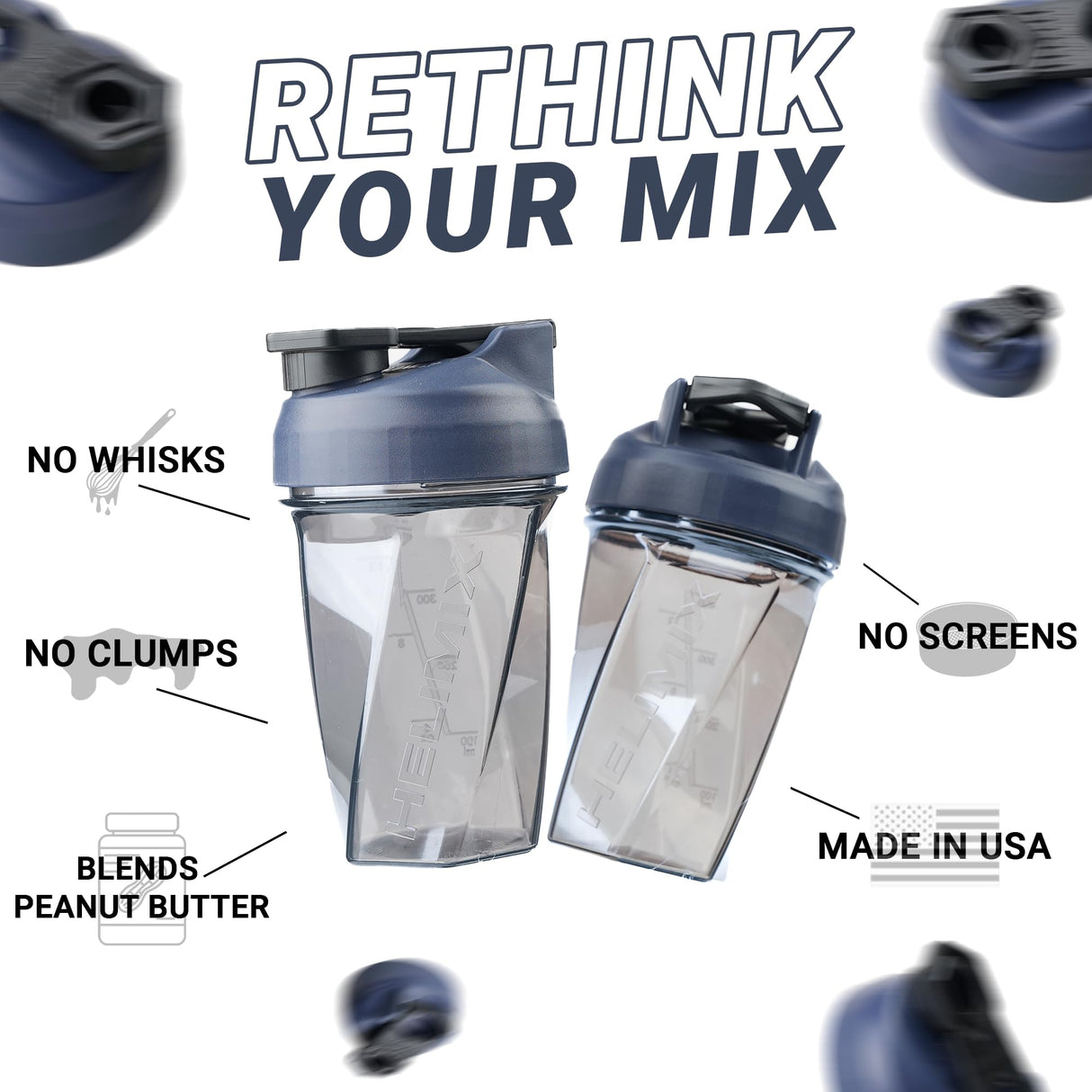 HELIMIX 1.5 Vortex Blender Shaker Bottle Holds Upto 20oz | No Blending Ball or Whisk | USA Made | Portable Pre Workout Whey Protein Drink Shaker Cup | Mixes Cocktails Smoothies Shakes | Top Rack Safe