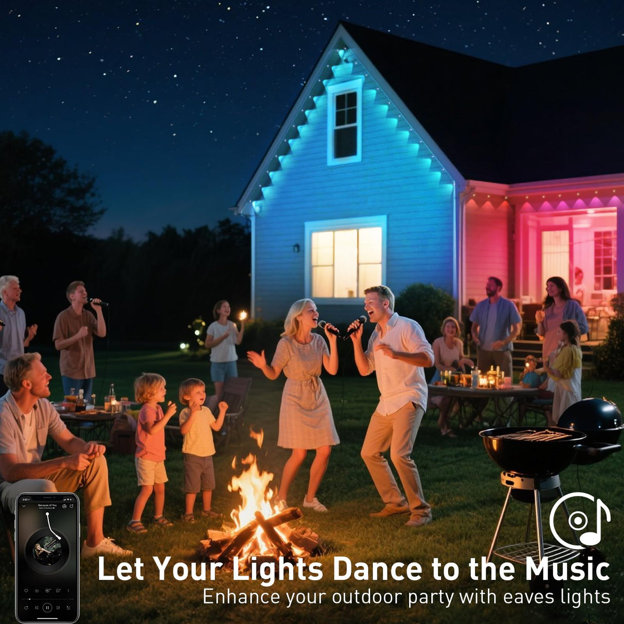 YIBULAYIN 100FT Permanent Outdoor Lights Waterproof, Smart RGB Eaves Lights with App/Remote Control, DIY Scene Modes, LED Outdoor Lighting for Christmas Holidays Daily Party House Roof Lighting