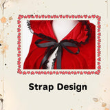 Colorful House Velvet Red Riding Hooded Cape Halloween Christmas Cloak(Black Lace Bright Red,23.62'')