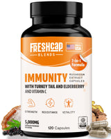 FreshCap 7-in-1 Immune Support Supplement - 5000mg Turkey Tail Mushroom Capsules, Immune Boosters for Adults, Immunity Boost Supplement, Elderberry Vitamin C and Zinc, Ayurveda (120 Capsules)
