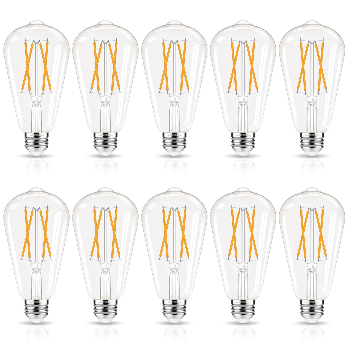 GvvooHome LED Edison Bulbs Dimmable, E26 Bulb 60 watt Equivalent, Soft White 2700K, ST58 Vintage Light Bulbs, 90+ CRI, 6W 600LM, E26 Medium Base, Clear Glass, 10 Pack