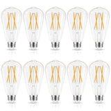 GvvooHome LED Edison Bulbs Dimmable, E26 Bulb 60 watt Equivalent, Soft White 2700K, ST58 Vintage Light Bulbs, 90+ CRI, 6W 600LM, E26 Medium Base, Clear Glass, 10 Pack