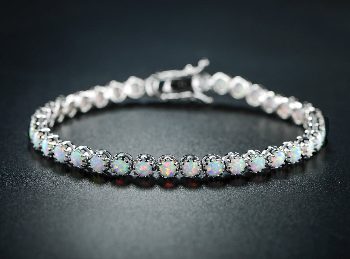 Barzel 18K White Gold Plated Created Opal Bracelet For Women (Silver)