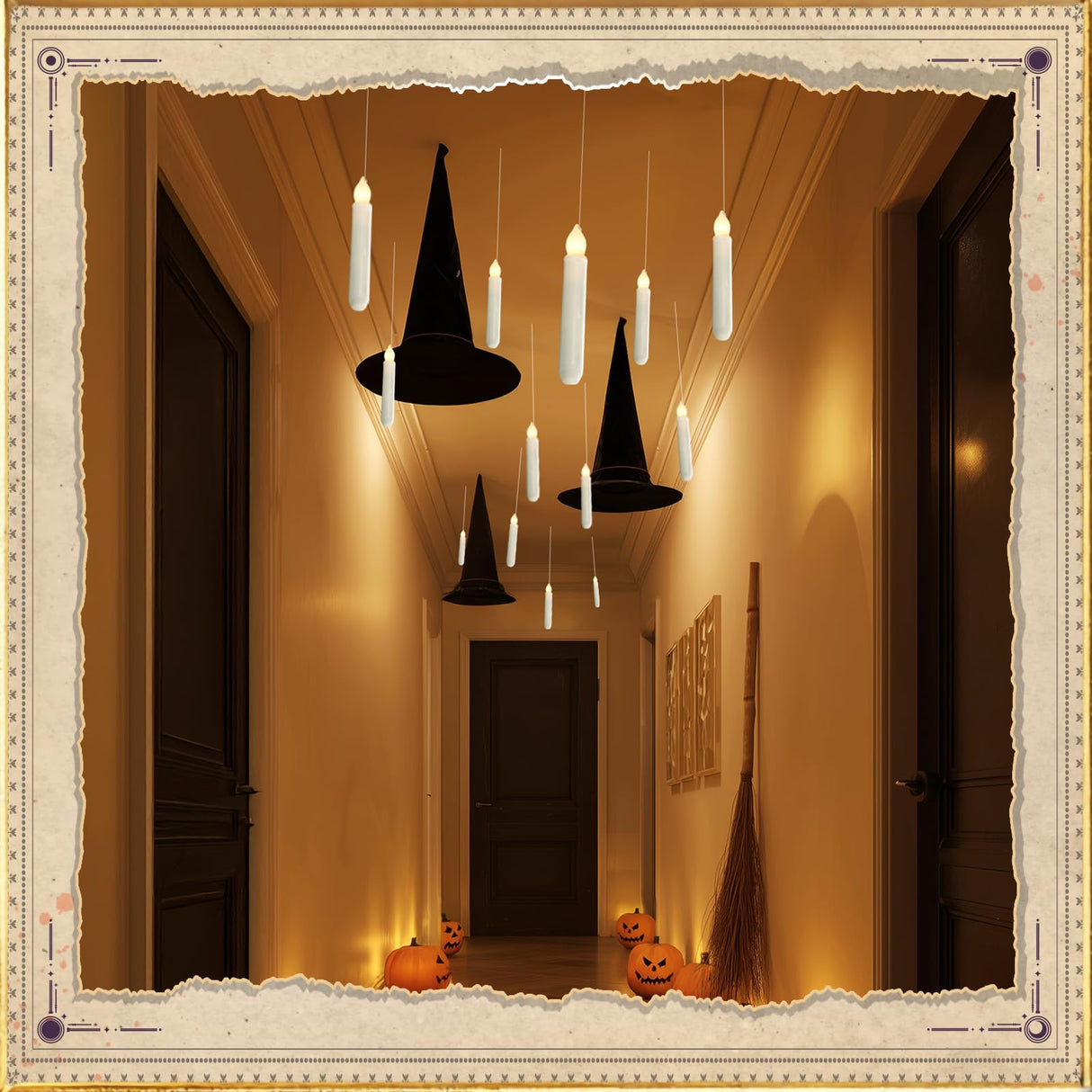 Homemory Hanging 20 Pcs Floating Candles with 2 Wand Remote and String, Flying Flameless LED Taper Candles Warm White Light, Battery Operated Window Candle for Halloween Christmas Party