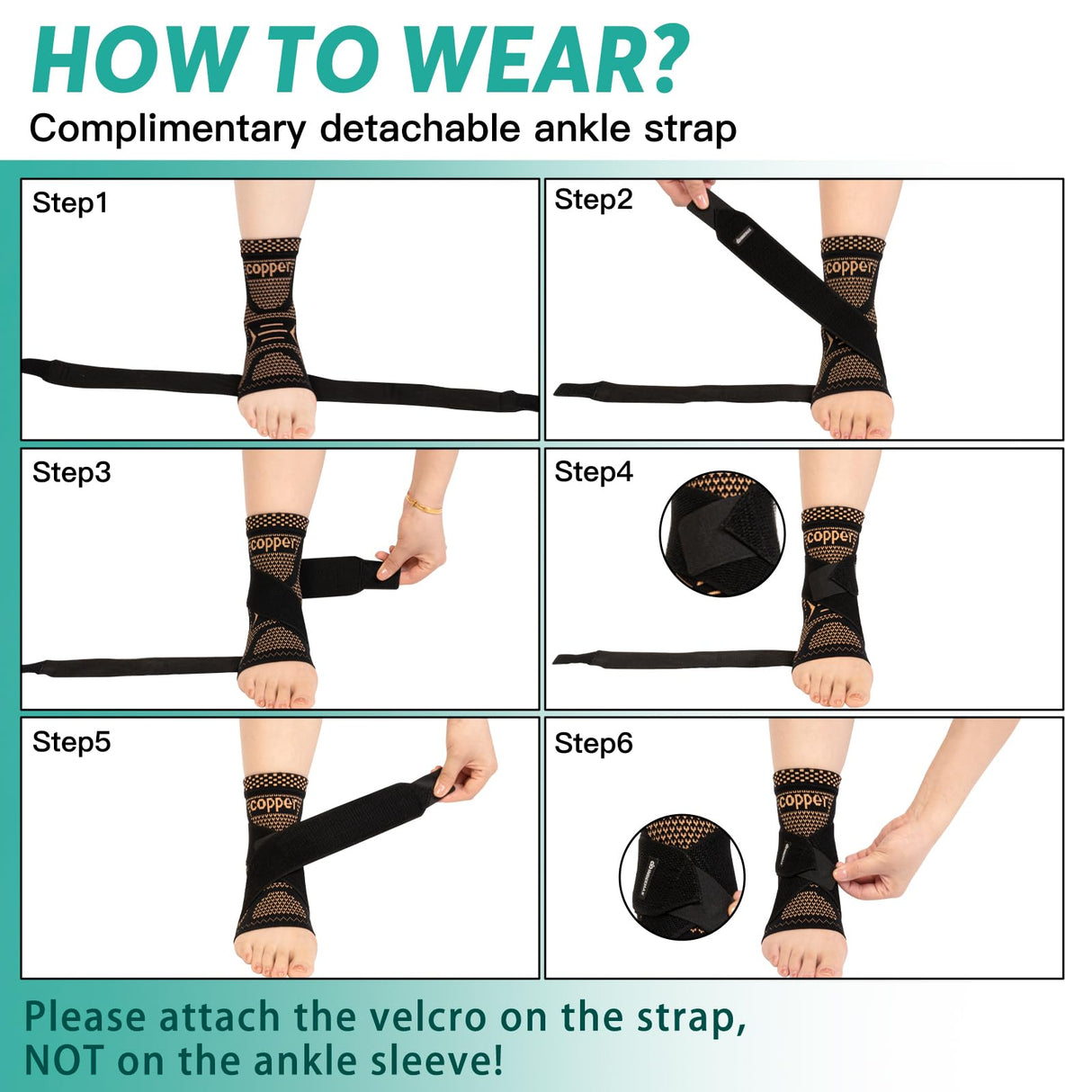 INDEEMAX Ankle Brace for Sprained Ankle Compression Sleeve, 2 Pack Copper Infused Ankle Support Brace for Women & Men, Plantar Fasciitis Relief Achilles Tendonitis, Sports Running, Copper Black, XL