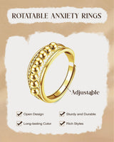 Tiwindx 12 Pcs Fidget Rings for Women Gold Adjustable Cubic Zirconia Sunflower Moon Star Bead Rotatable Relieving Stress Ring Open Spinner Anxiety Rings Set