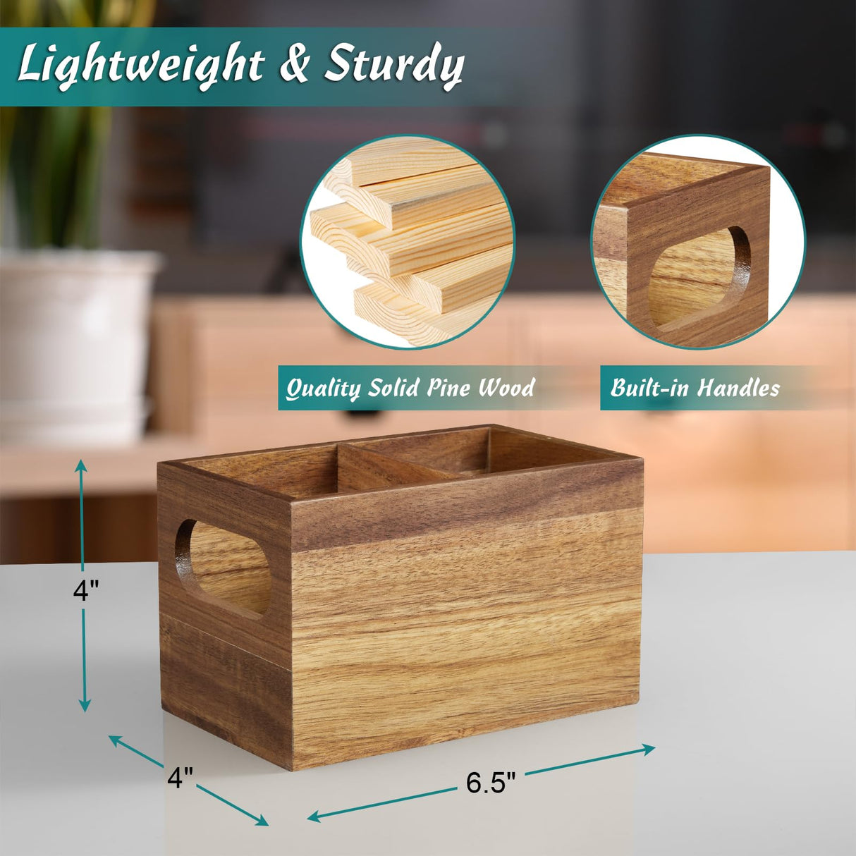 DRASTAR Acacia Remote Organizer Caddy, TV Remote Caddy for Table, Wooden Storage Organizer for Home Decor