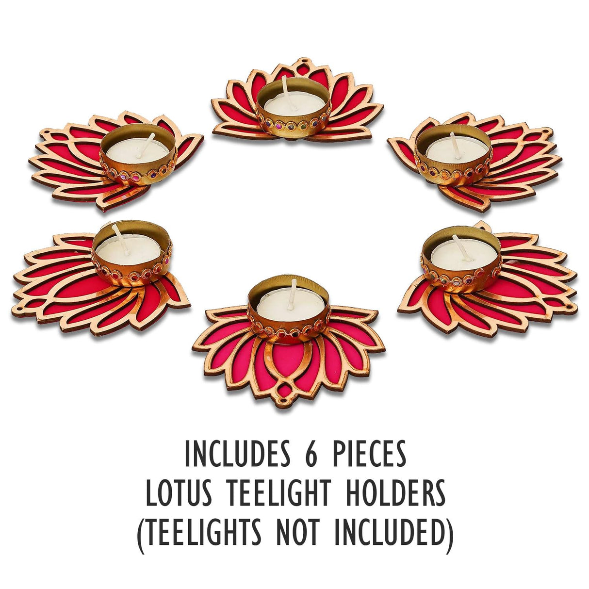 exciting Lives Lotus Tealight Holder Set of Six - Tealight Holder for Indian Decorations, Pooja Decorations for Home, Tealight Diya for Indian Puja, Diwali Decor, Diwali Gifts, Festive Gifts