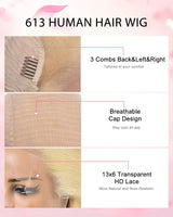 colowam 30Inch 613 13x6 Lace Front Wig Human Hair 200 Density 613 Lace Front Wig Human Hair Straight 613 HD Lace Frontal Wig 13x6 Blonde Wigs Human Hair Pre Plucked (613 Blonde Wigs)