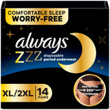 Always ZZZ Overnight Disposable Period Underwear for Women Extra Large/2LX, 360° Coverage for Worry-Free Nights, 14 Count (2 Packs of 7)