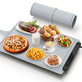 Warming Mat for Food Warmer Pad: 24"X16" Adjustable Foldable Silicone Electric Warming Tray for Buffets Party - Fast Heating Portable Hot Plates for Countertop Kitchen Travel Home Gifts Silver Gray