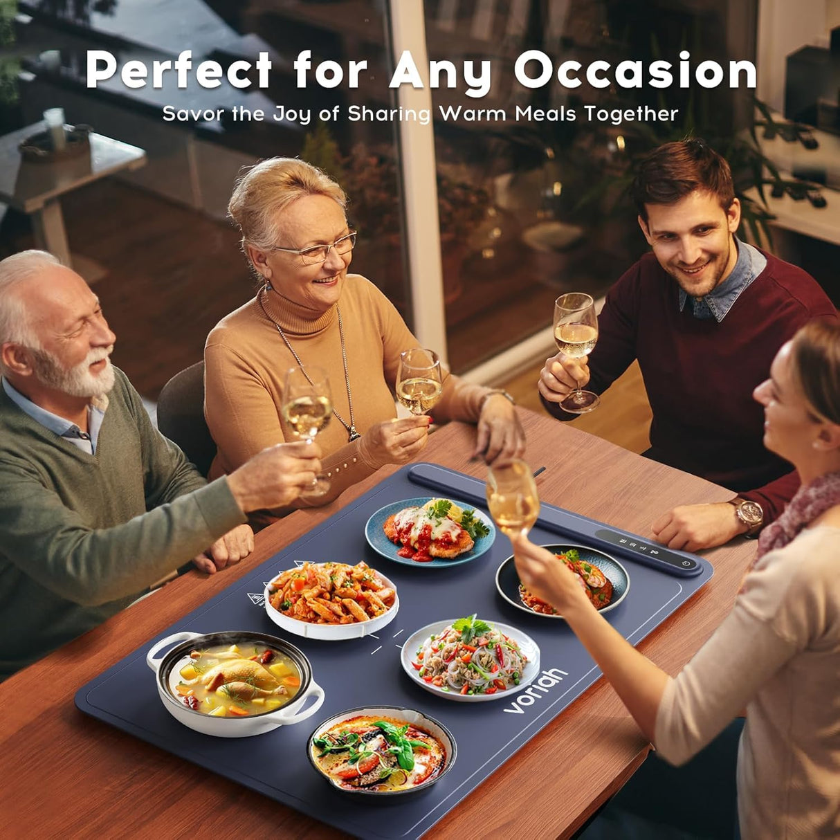 Warming Mat for Food, Voriah Electric Warming Tray with 3 Temp Settings & Auto Shut-Off, Food Warmer with Thick Silicone Surface to Keep Food Warm at Buffet, Parties, and Family Use（Dark Blue）