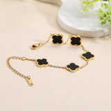 AIPPK 18K Gold Plated Clover Lucky Bracelet for Women White/Black/Red/Green Flower Four Leaf Link Bracelets Trendy Jewelry Gifts for Women (White+Black)