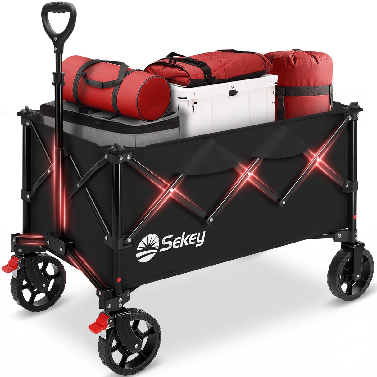 Sekey Collapsible Foldable Wagon with 300lbs Weight Capacity, Heavy Duty Folding Wagon Cart with Big All-Terrain Wheels.Black
