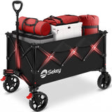 Sekey Collapsible Foldable Wagon with 300lbs Weight Capacity, Heavy Duty Folding Wagon Cart with Big All-Terrain Wheels.Black