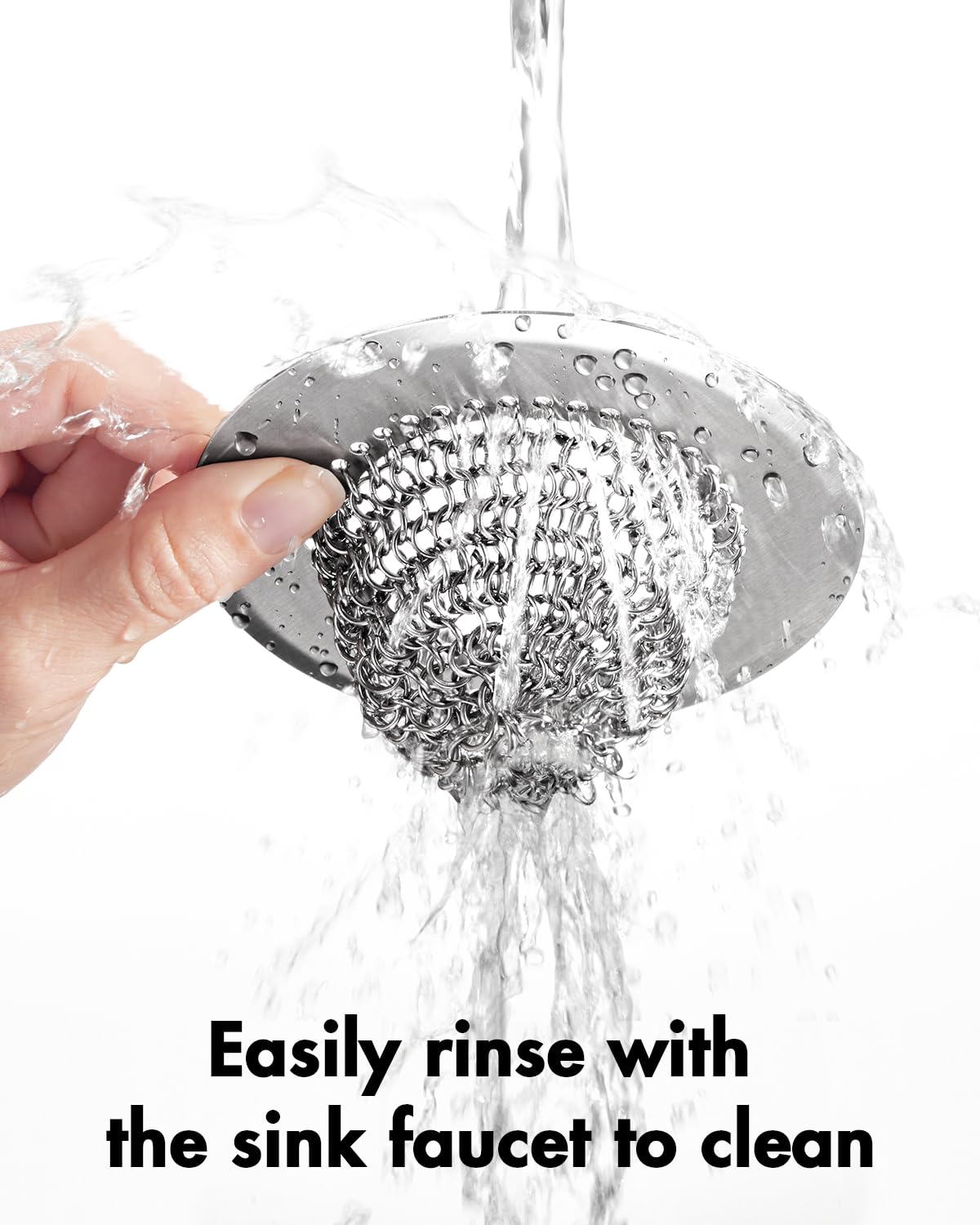 Revolutionary Kitchen Sink Drain Strainer/Patented Reversible Chain Mesh, Effortless Cleaning & Debris Catcher, Large Capacity, No Clog, 304 Stainless Steel & Rust-Proof/Handmade