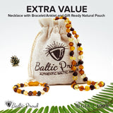 Baltic Amber Necklace & Bracelet Gift Set (Unisex Raw Multi 12.5"/5.5")