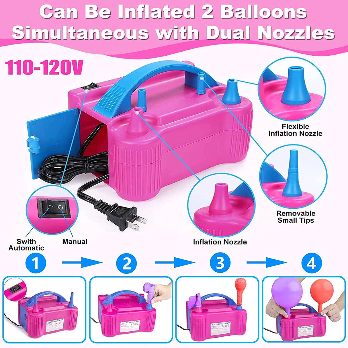 Balloon Pump Balloon Arch Kit, 170 Pcs Electric Balloon Air Pump Balloon Inflator with 12Ft Balloon Arch Stand and 100 Pcs Balloons for Birthday Wedding Party Christmas