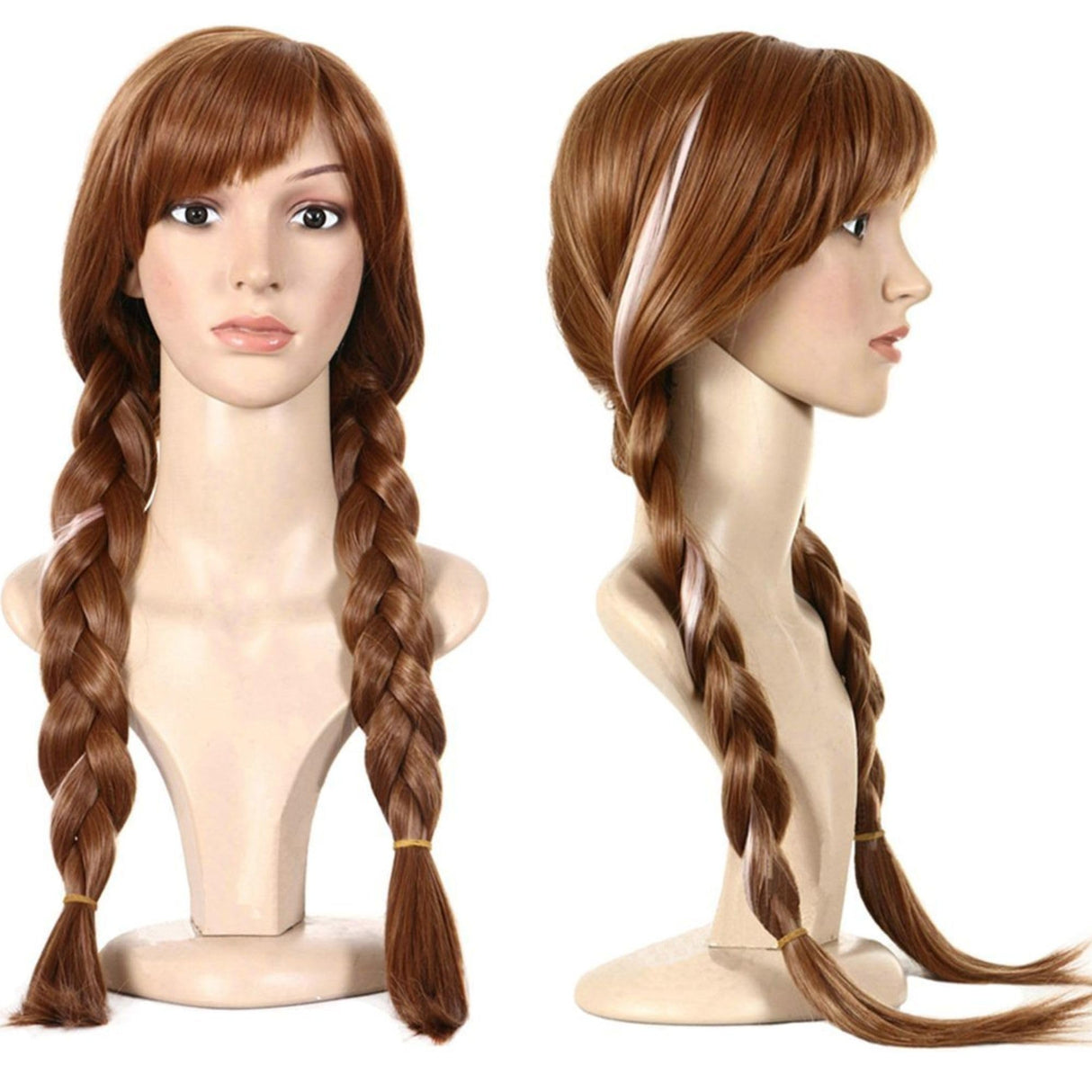 ANOGOL Hair Cap+ Brown Pigtail Princess Wig for Women Braided Brown Cosplay Wigs Auburn Highlighted Braids Women Hair for Princess Costume Cosplay Party Double Braids Anna Wig for Halloween Christmas