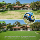Bakulala Lawn Aerator Shoes Pre-Assembled, Heavy Duty Lawn Spike Shoes with Adjustable Straps, Soil Aerating Tool for Yard Patio Garden with Cleaning Shovel Blue