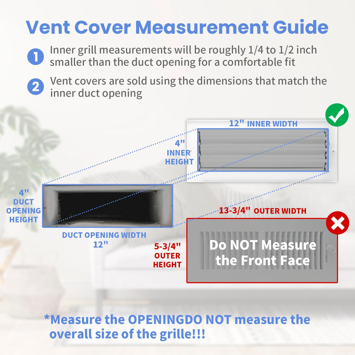 12 x 4 Inch [Duct Opening] Air Vent Covers for Wall or Ceiling - High Airflow 2 Way Steel Ventilation - Adjustable Wall/Ceiling Register, 13-3/4 Inch x 5-3/4 Inch [Overall Dimensions]