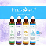 HERBROMAS Aromatherapy Oils Roller Set, Natural Pre-diluted Essential Oils Roll On with Glass Rollerball, Relaxation Gift for Women & Men, Christmas Gift, Pack 4 x 0.33fl.oz
