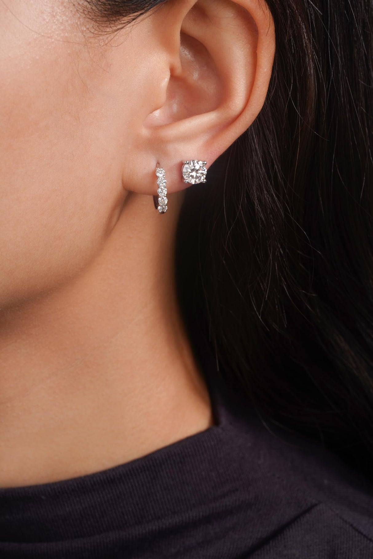 IMOLOVE Moissanite Stud Earrings with 0.6ct-3ct D Color Round Cut Lab Created Diamond Earrings in Sterling Silver with 18K White Gold Plated for Women Men-2