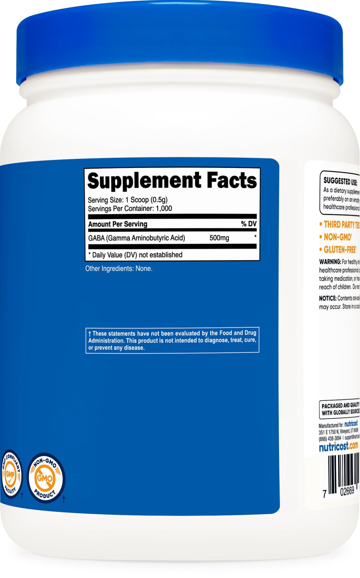 Nutricost Pure GABA 500G Powder (Gamma Aminobutyric Acid) (500 Grams/1.1 pounds)