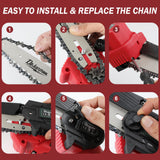 Mini Electric Chainsaw Cordless Brushless, 6 Inch Small Chainsaw Battery Powered, Handheld Chain Saw for Wood Tree Branches Pruning, 4 Chains, 2x 2500 mAh Battery, Garden Tools Christmas Gifts for Dad