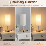 Touch Bedside Table Lamp with Memory - Stepless Dimmable Lamp for Bedroom, Small Nightstand Lamp with Dual USB Charging Ports and AC Outlet, Wood Night Light, Desk Lamp for Nursery, Living Room, Dorm