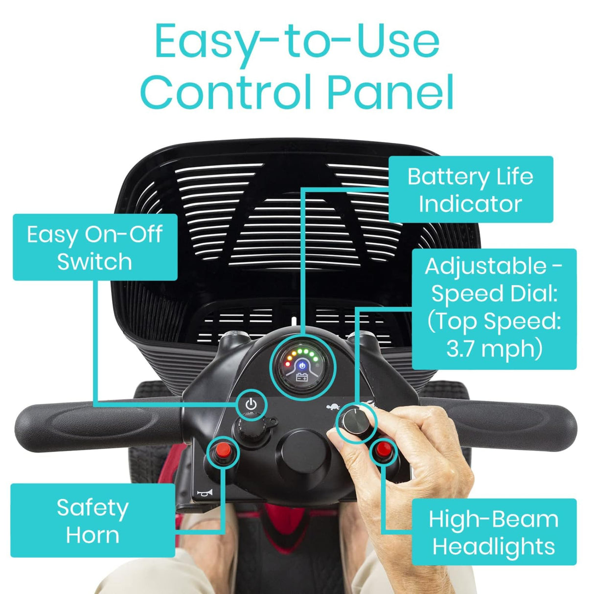 Vive 4 Wheel Mobility Scooter - Electric Powered Wheelchair Device - Compact Heavy Duty Mobile for Travel, Adults, Elderly - Long Range Power Extended Battery with Charger & Basket (FSA/HSA Eligible)
