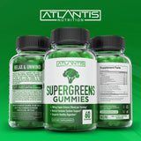 Atlantis Nutrition Supergreens Gummies - Daily Green Superfoods Supplement with Spinach, Broccoli, Moringa, Beet Root, Celery, Green Tea, & Acai for Immunity Support - Natural Raspberry Flavor, 60 cnt