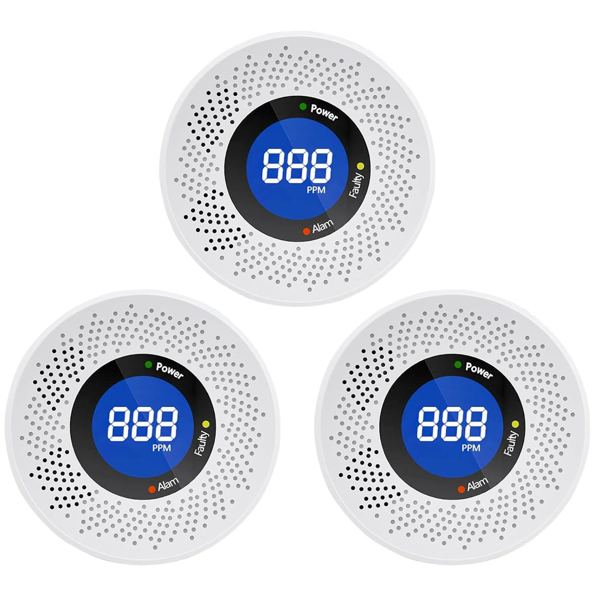 Carbon Monoxide Detectors, Travel Carbon Monoxide Detector Battery，Replaceable Battery Operated CO Detector Alarm with Digital Display for Warehouse, Kitchen, Restaurant,Hotel, Garage, 3 Packs