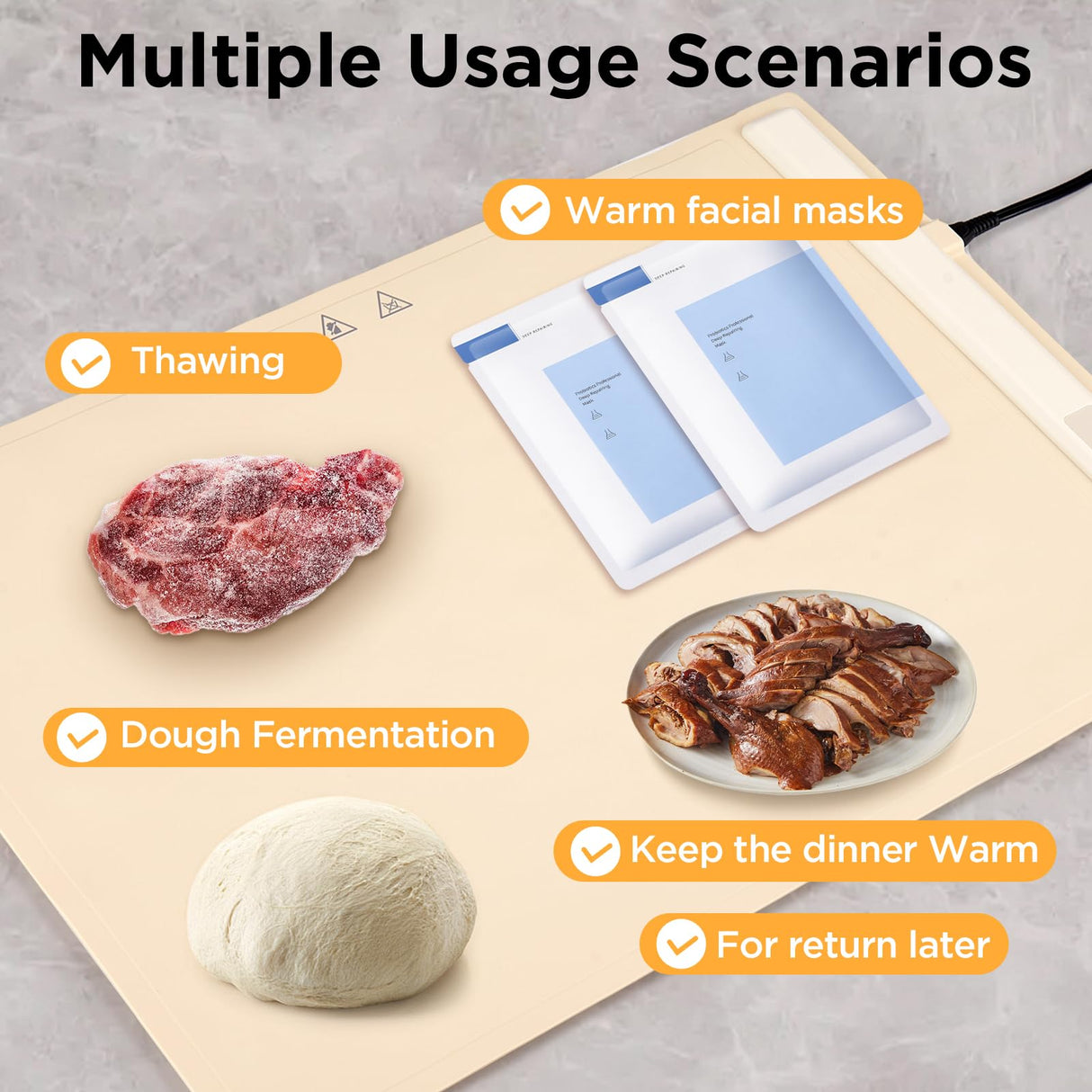Warming Mat for Food,Food Warming Mat,White Elephant Gifts, Portable Electric Warming Tray for Food,with 3 Temperature Settings,Food Warmer for Buffet Party, Sabbath, Gatherings, Daily Use（Cream)