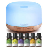 ASAKUKI Oil Diffuser with Essential Oils Set, 500ml Aromatherapy Humidifier with 14 LED Colors & Auto Shut-Off - 6 Oil Gift Pack(Lavender Eucalyptus Tea Tree Orange Peppermint Lemongrass)