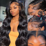 Erqq 30 inch Human Hair Wig 13x6 Body Wave Lace Front Wigs Human Hair 200 Density HD Lace Frontal Glueless Wigs Pre Plucked with Baby Hair Brazilian Virgin Hair Natural Color